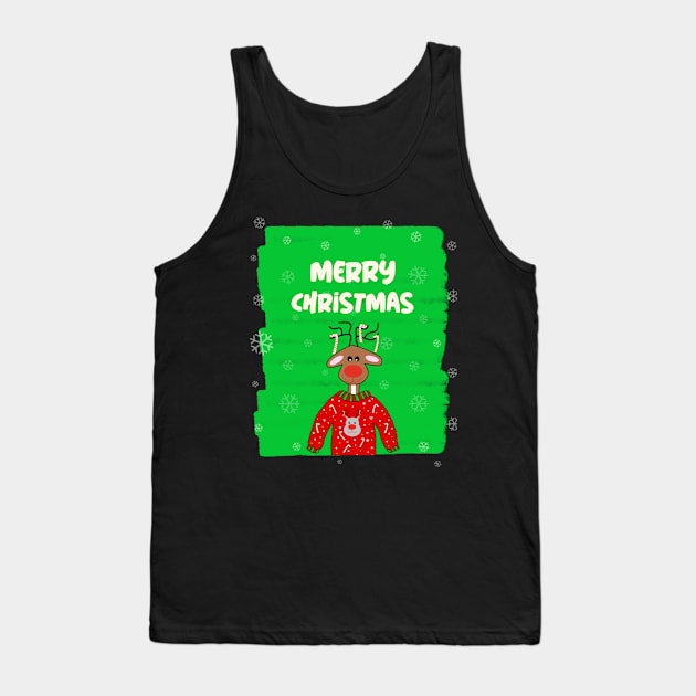MERRY Christmas Ugly Reindeer Sweater Tank Top by SartorisArt1